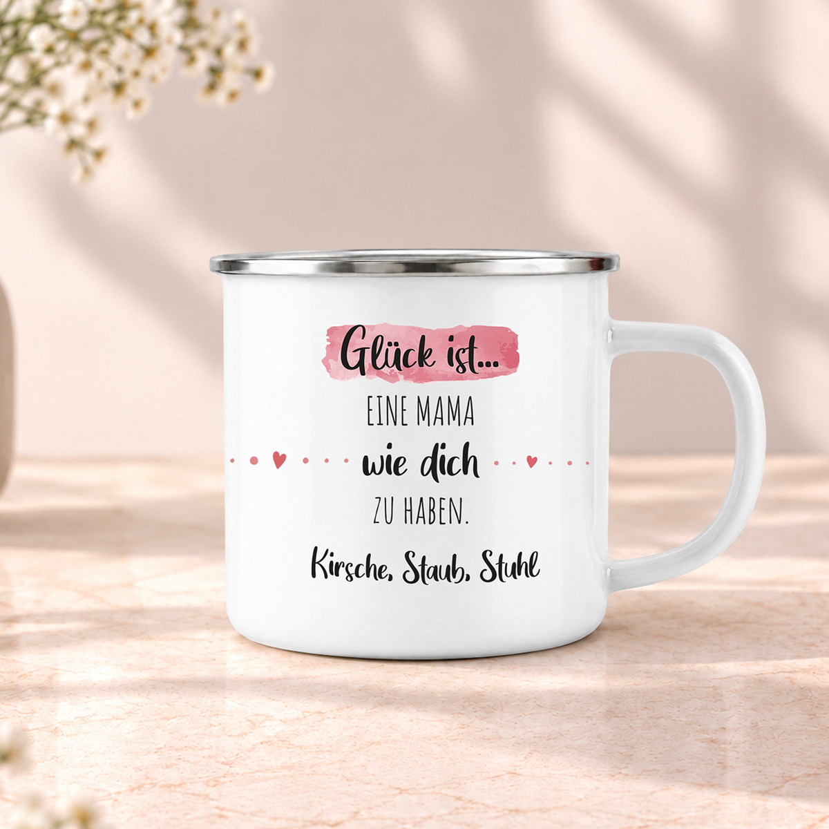 Emaille Tasse mit Namen | Glück ist eine Mama wie dich zu haben