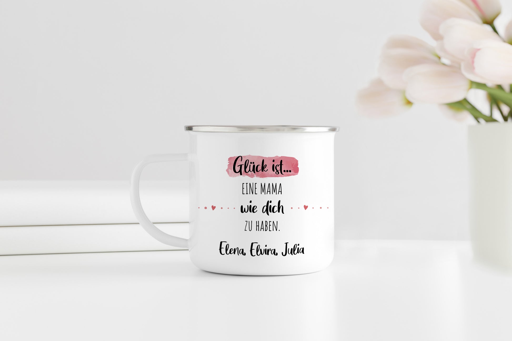 Emaille Tasse mit Name | Glück ist eine Mama wie dich zu haben - verschenkich.de