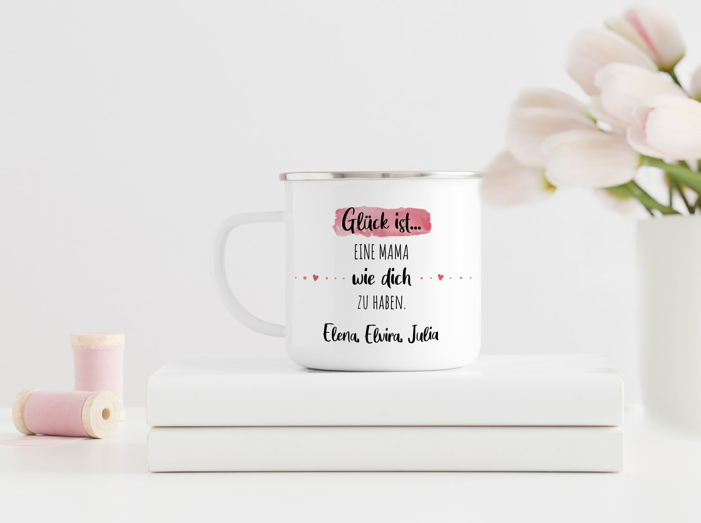 Emaille Tasse mit Name | Glück ist eine Mama wie dich zu haben - verschenkich.de