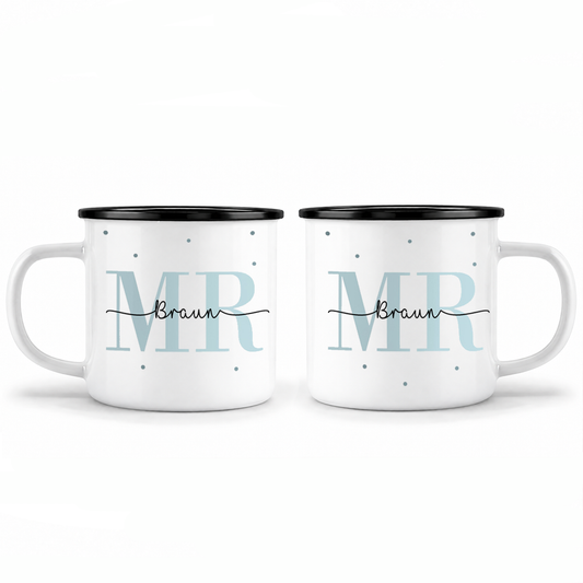 Emaille Tassen-Set mit Namen + Datum | Mr + Mr