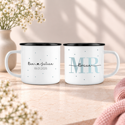 Emaille Tassen-Set mit Namen + Datum | Mr + Mr