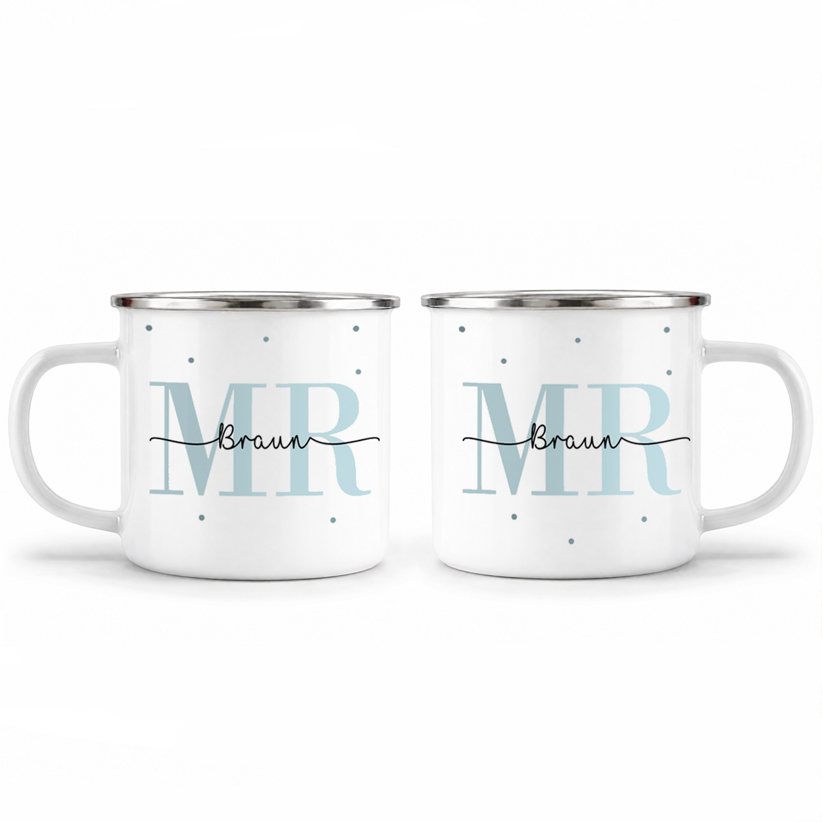 Emaille Tassen-Set mit Namen + Datum | Mr + Mr