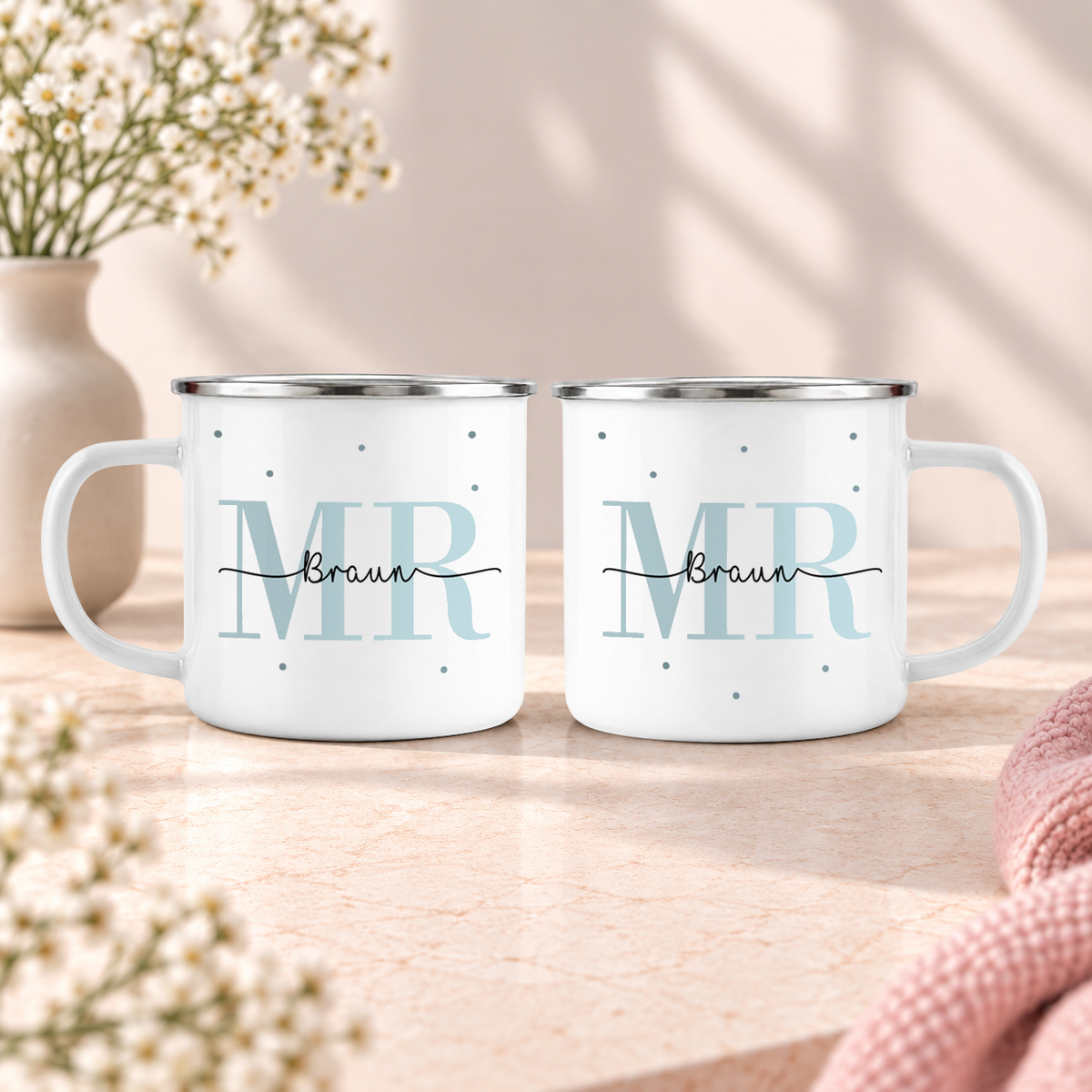 Emaille Tassen-Set mit Namen + Datum | Mr + Mr