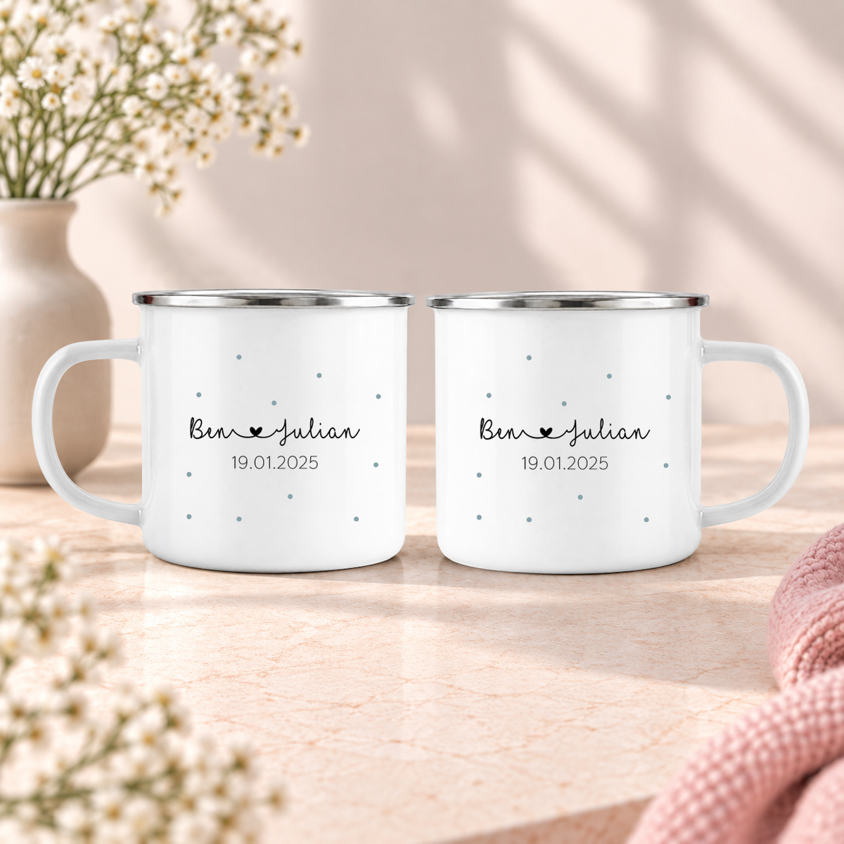 Emaille Tassen-Set mit Namen + Datum | Mr + Mr