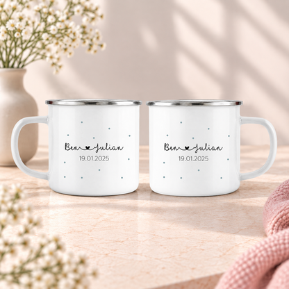 Emaille Tassen-Set mit Namen + Datum | Mr + Mr
