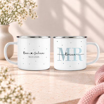 Emaille Tassen-Set mit Namen + Datum | Mr + Mr