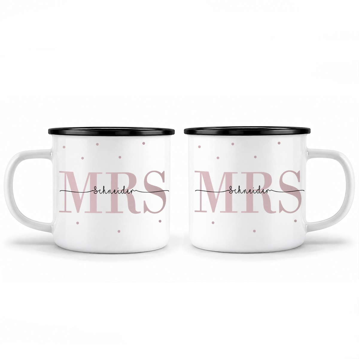 Emaille Tassen-Set mit Namen + Datum | Mrs + Mrs