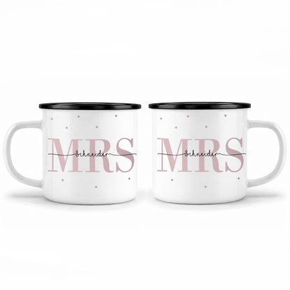 Emaille Tassen-Set mit Namen + Datum | Mrs + Mrs