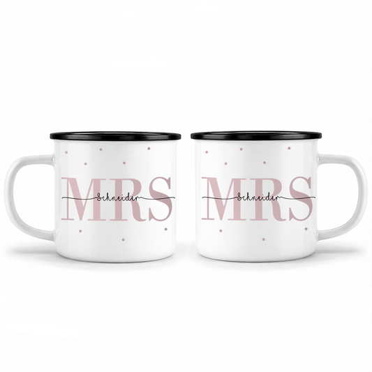 Emaille Tassen-Set mit Namen + Datum | Mrs + Mrs