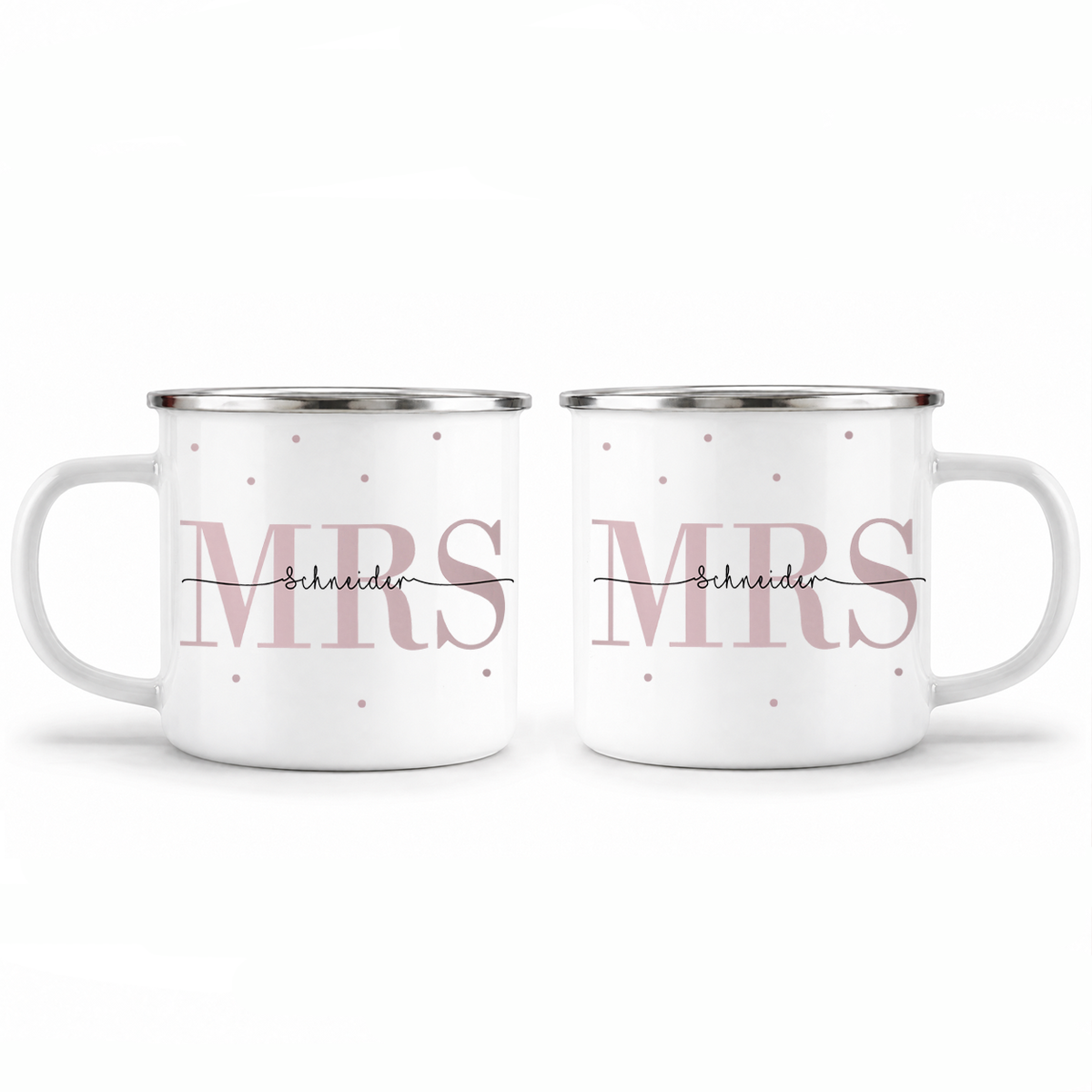 Emaille Tassen-Set mit Namen + Datum | Mrs + Mrs