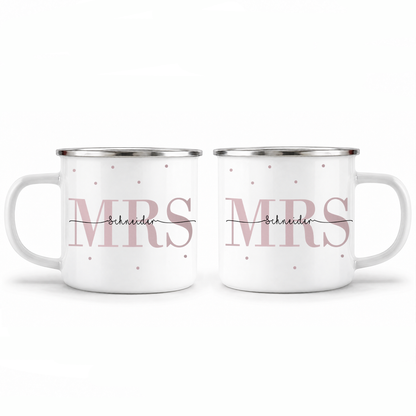Emaille Tassen-Set mit Namen + Datum | Mrs + Mrs