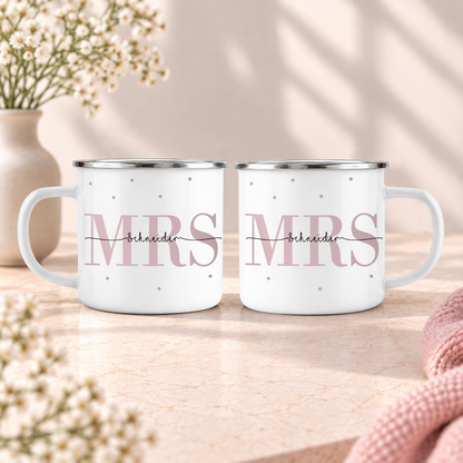 Emaille Tassen-Set mit Namen + Datum | Mrs + Mrs