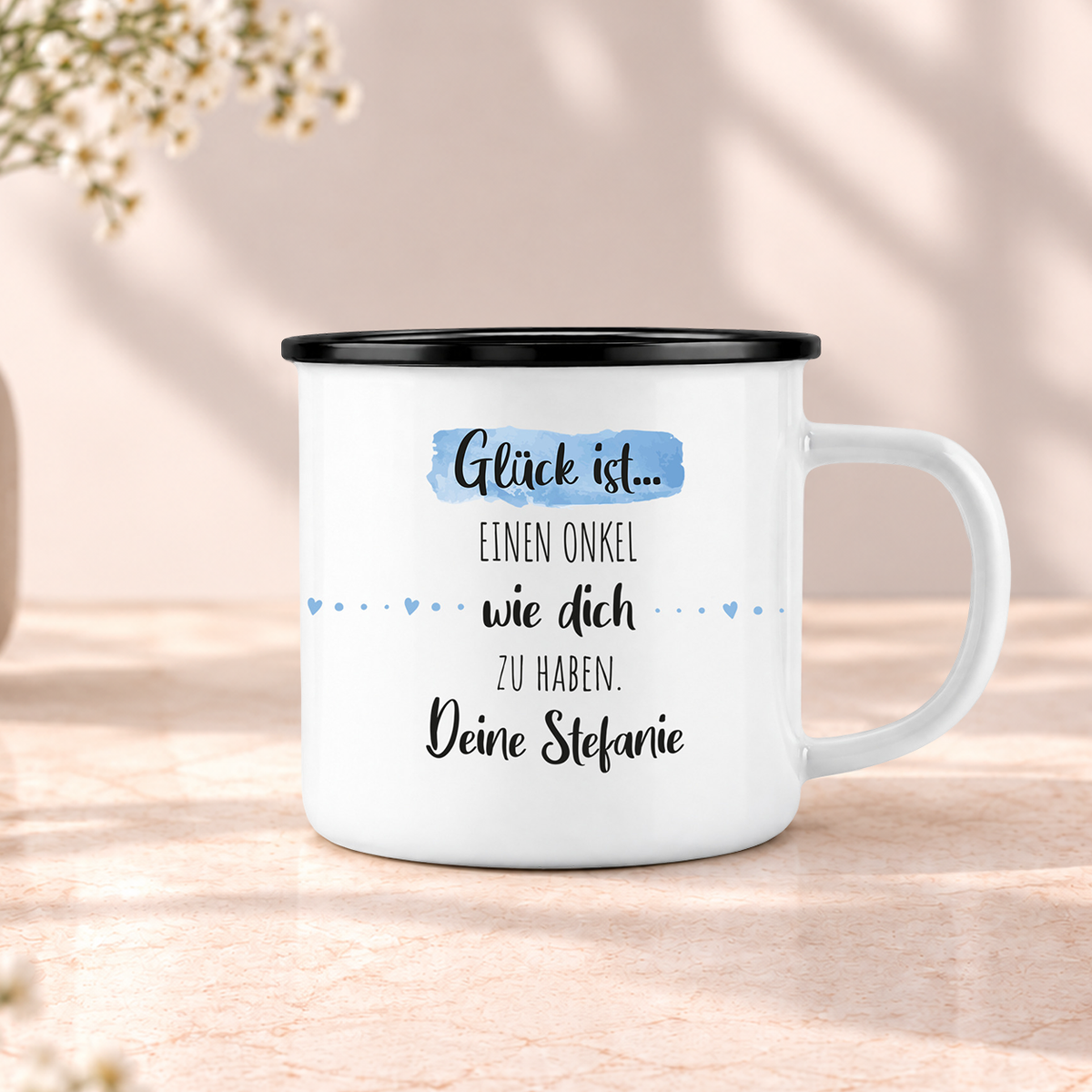 Emaille Tasse mit Namen | Glück ist einen Onkel wie dich zu haben