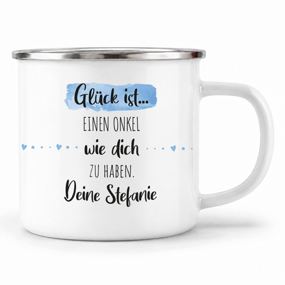 Emaille Tasse mit Namen | Glück ist einen Onkel wie dich zu haben