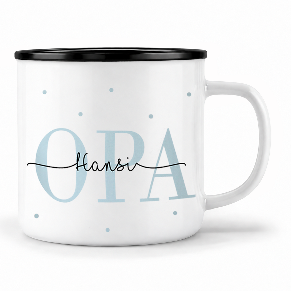 Keramik Emaille-Optik Tasse mit Namen + Enkel Geburtsjahr | Opa