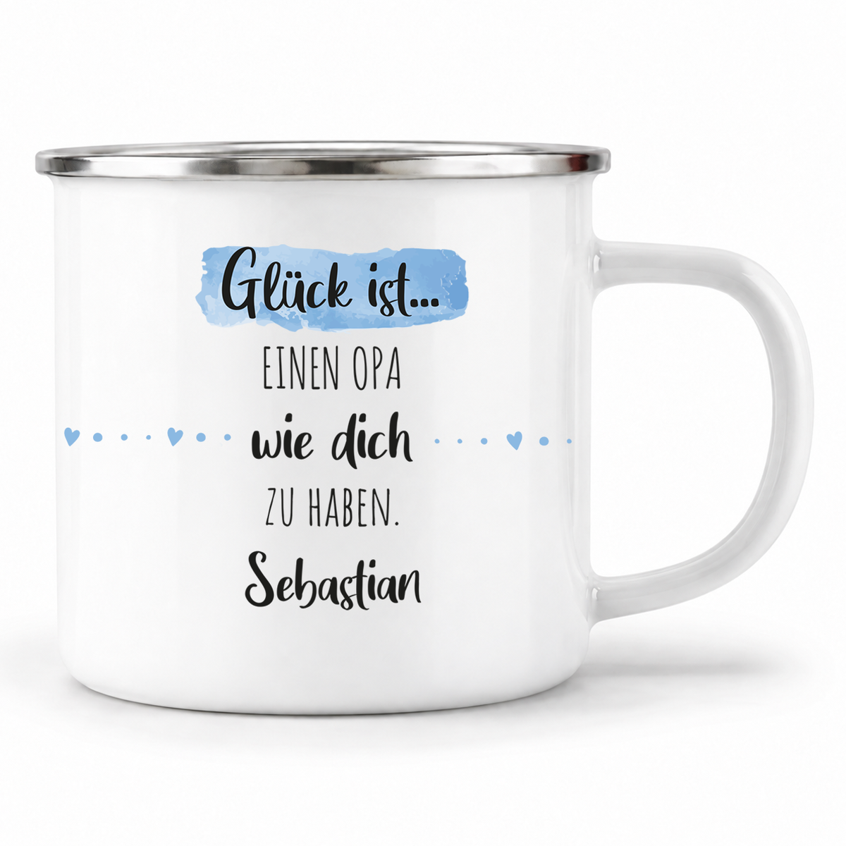 Emaille Tasse mit Namen | Glück ist einen Opa wie dich zu haben