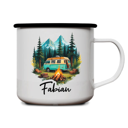 Emaille Tasse | Camping Van Forrest mit Name - verschenkich.de