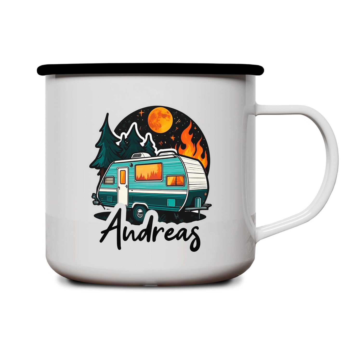Emaille Tasse | Camping Van Moon mit Name - verschenkich.de