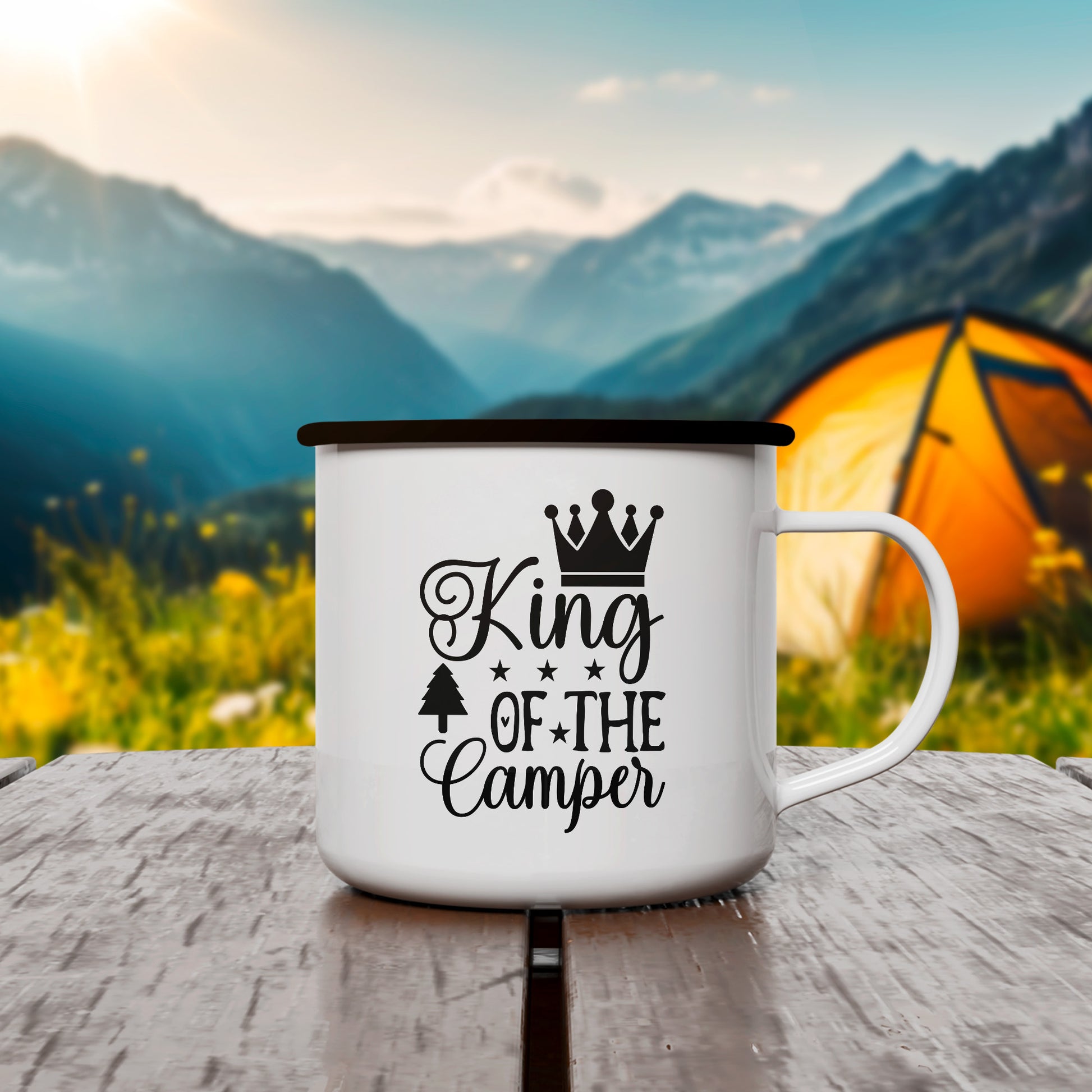 Emaille Tasse | 'King of the Camper' mit Name - verschenkich.de