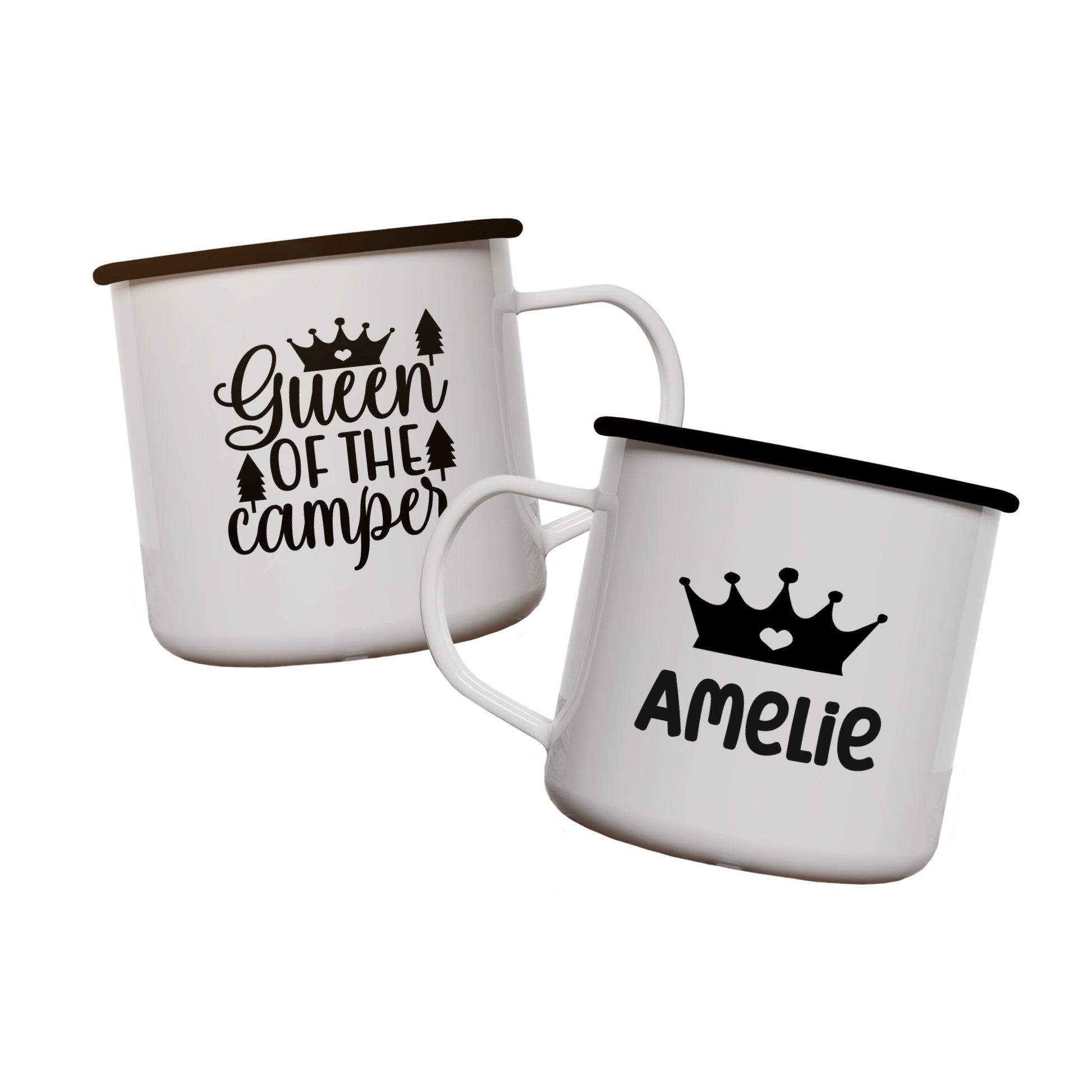 Emaille Tasse | 'Queen of the Camper' mit Name - verschenkich.de