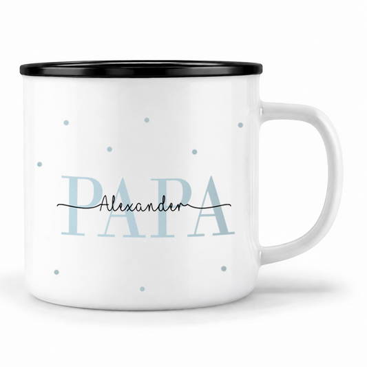 Keramik Emaille-Optik Tasse mit Namen + Kinder Geburtsjahr | Papa