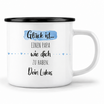 Emaille Tasse mit Namen | Glück ist einen Papa wie dich zu haben