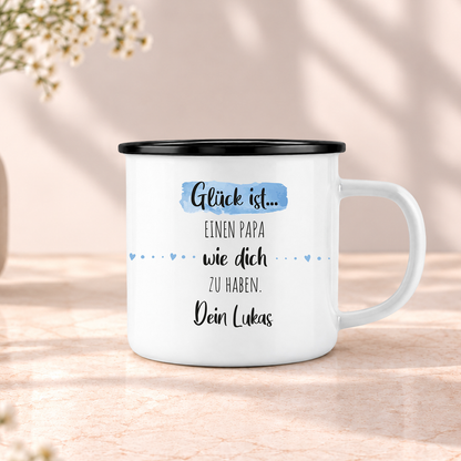 Emaille Tasse mit Namen | Glück ist einen Papa wie dich zu haben