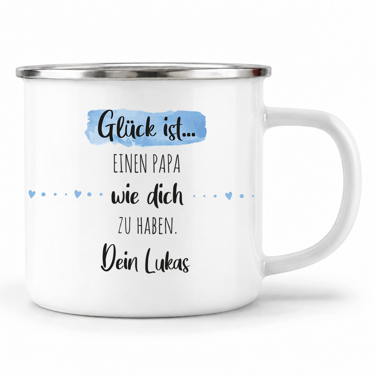 Emaille Tasse mit Namen | Glück ist einen Papa wie dich zu haben