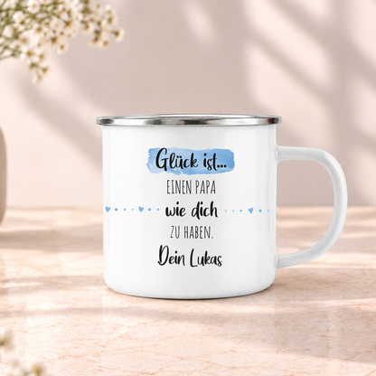 Emaille Tasse mit Namen | Glück ist einen Papa wie dich zu haben