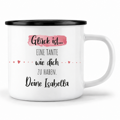 Emaille Tasse mit Namen | Glück ist eine Tante wie dich zu haben
