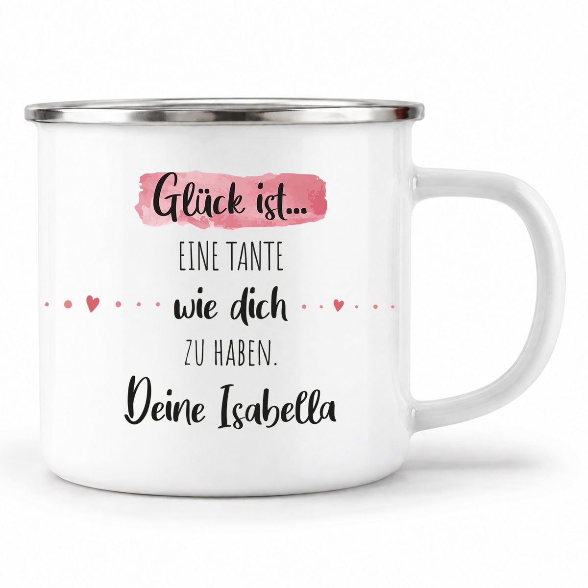 Emaille Tasse mit Namen | Glück ist eine Tante wie dich zu haben
