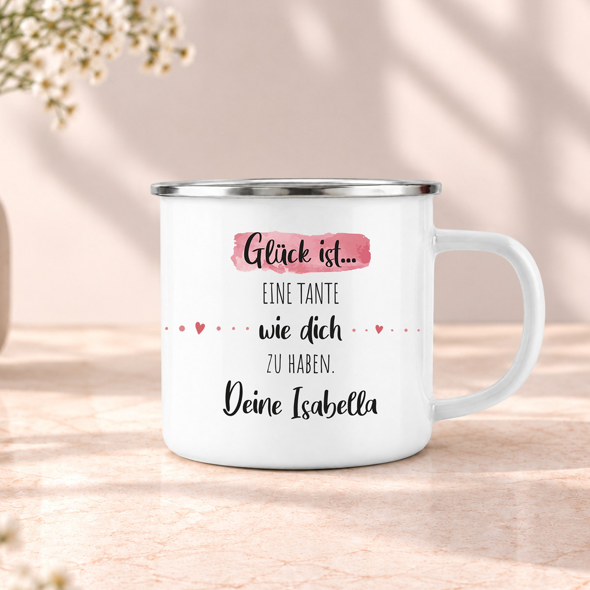 Emaille Tasse mit Namen | Glück ist eine Tante wie dich zu haben
