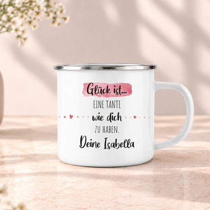 Emaille Tasse mit Namen | Glück ist eine Tante wie dich zu haben