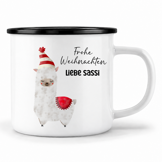 Emaille Tasse mit Name | Alpaka rot