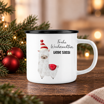 Emaille Tasse mit Name | Alpaka rot