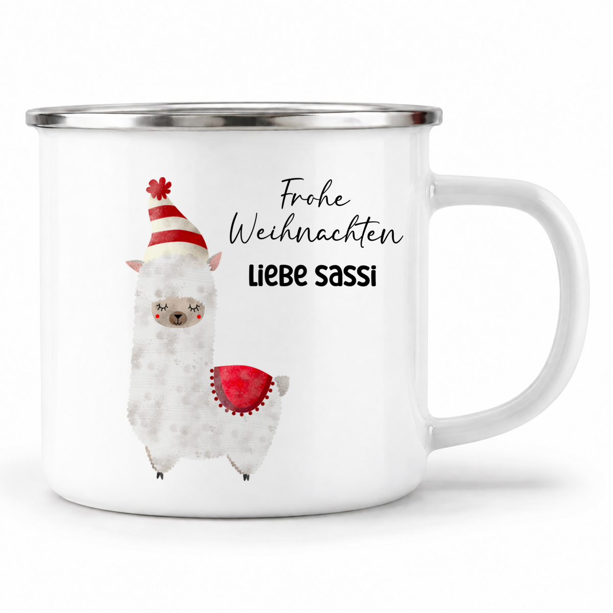 Emaille Tasse mit Name | Alpaka rot