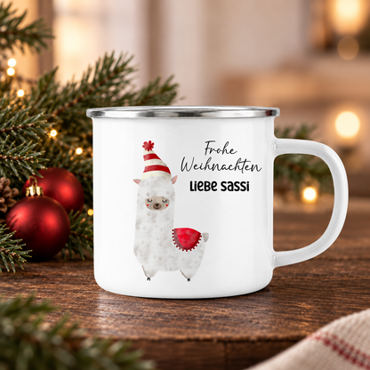 Emaille Tasse mit Name | Alpaka rot