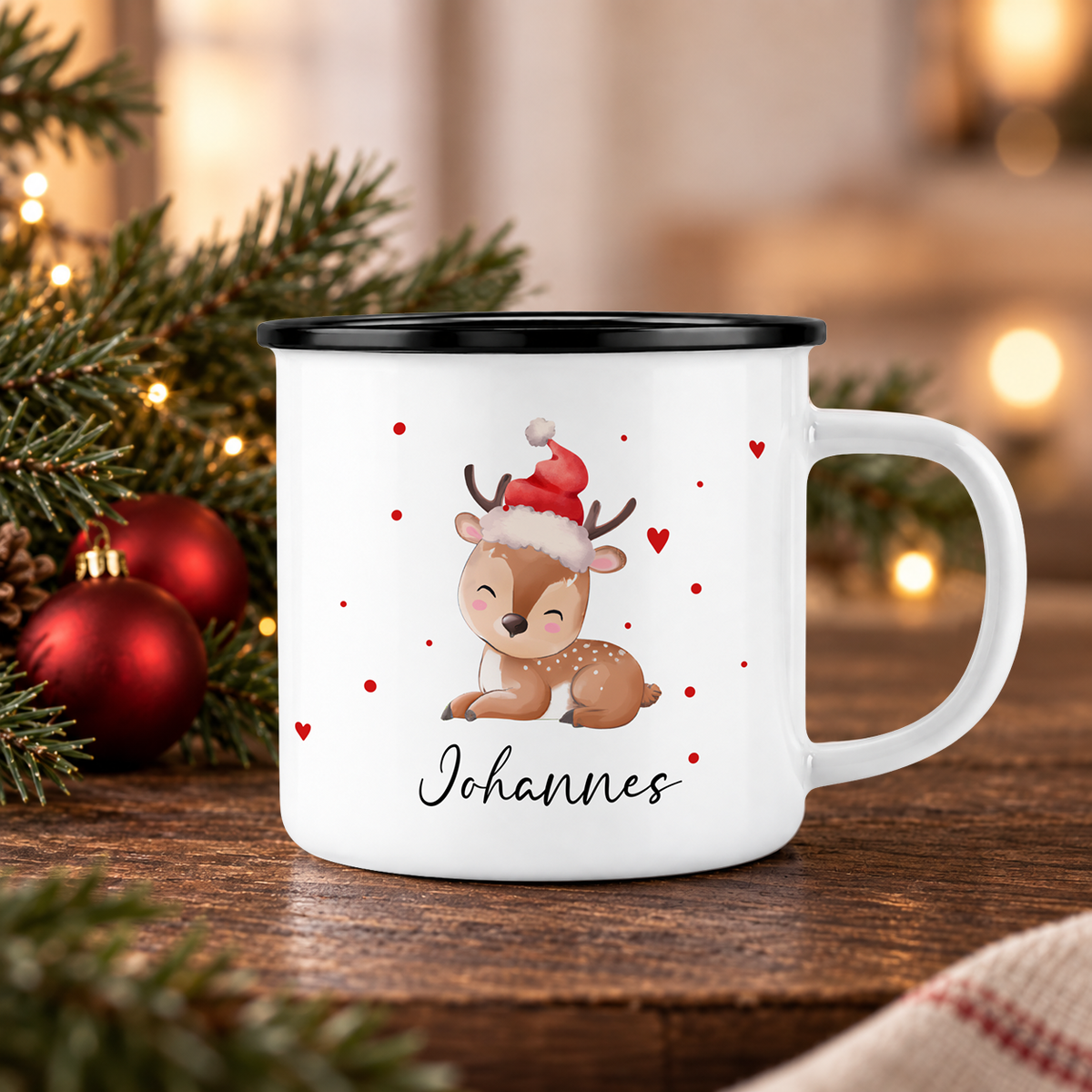 Emaille Tasse mit Name | Baby Rentier