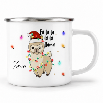 Emaille Tasse mit Name | Lama Lichterkette