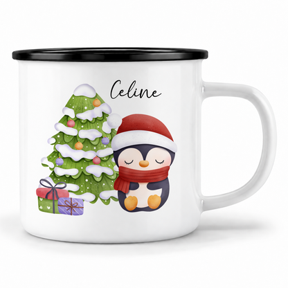 Emaille Tasse mit Name | Cute Pinguin