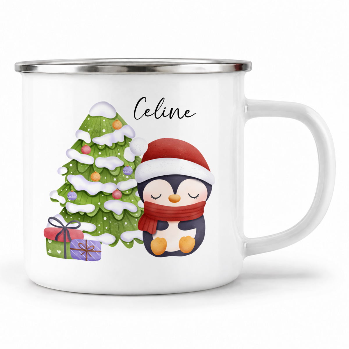 Emaille Tasse mit Name | Cute Pinguin