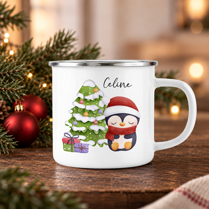 Emaille Tasse mit Name | Cute Pinguin