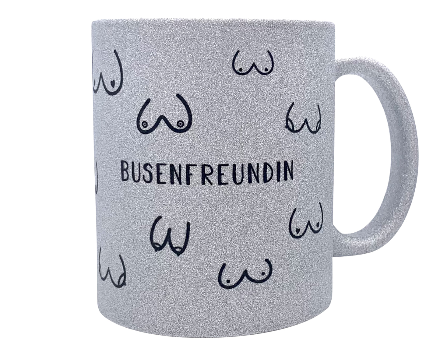 Keramik Tasse in Glitzer + Grau | Busenfreundin 1.0