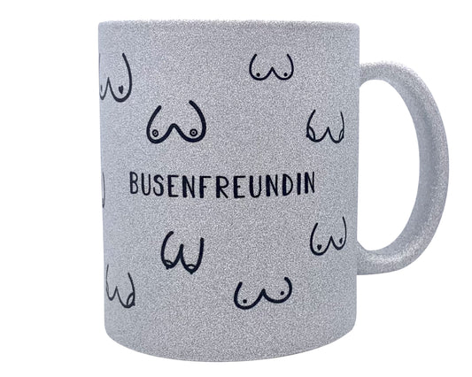 Keramik Tasse in Glitzer + Grau | Busenfreundin 1.0