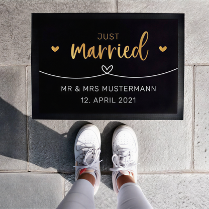 Fußmatte mit Namen + Datum | Just married – Goldverlauf