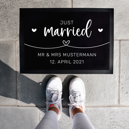 Fußmatte mit Namen + Datum | Just married – Weiß