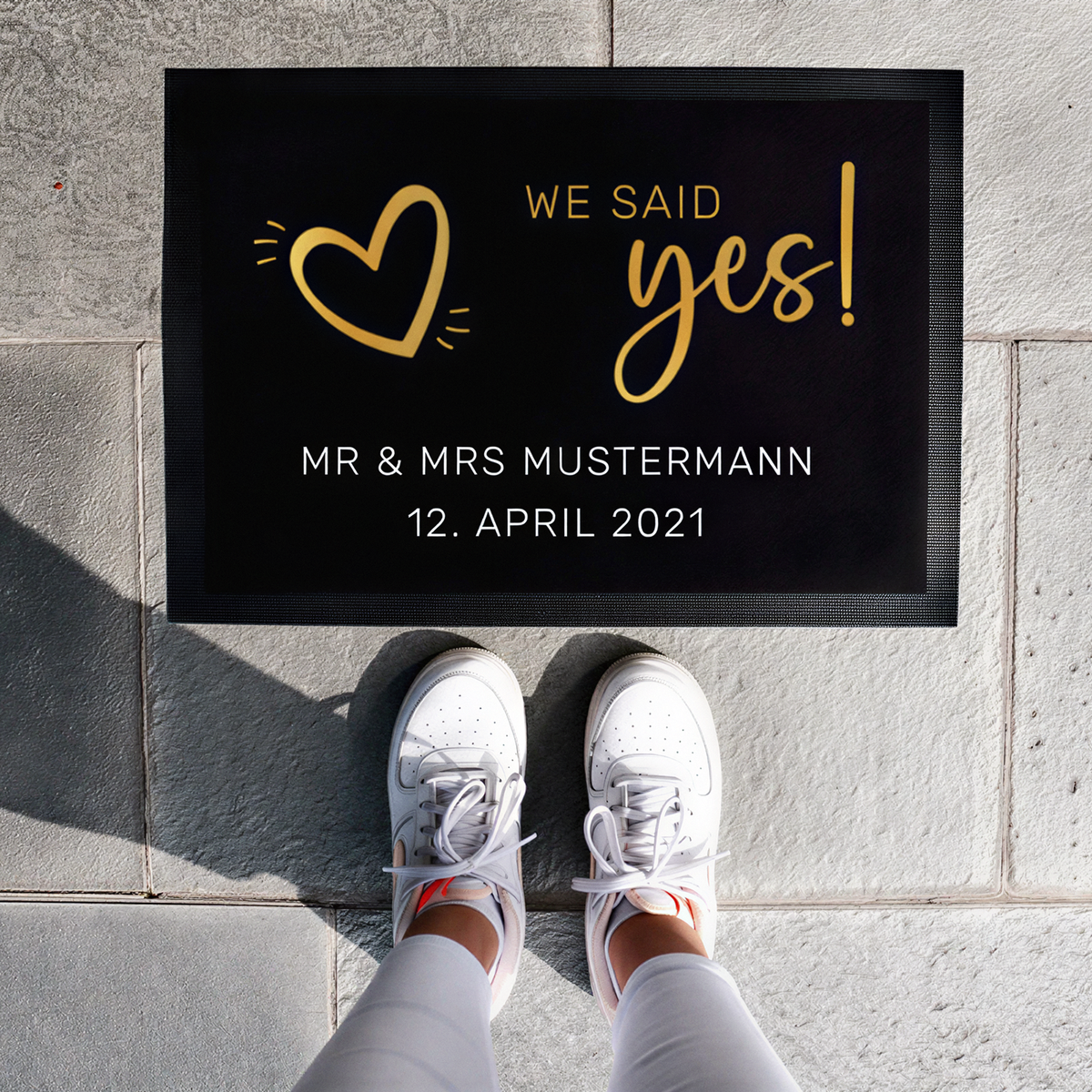 Fußmatte mit Namen + Datum | We said yes - Goldverlauf