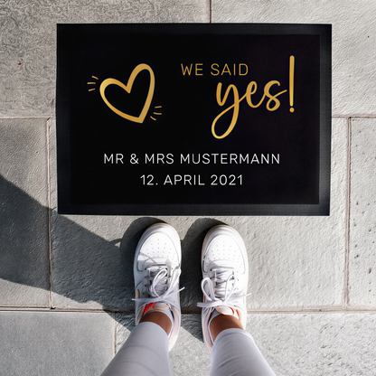 Fußmatte mit Namen + Datum | We said yes - Goldverlauf