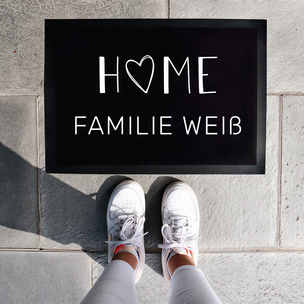 Fußmatte mit Familienname | Home mit Herz