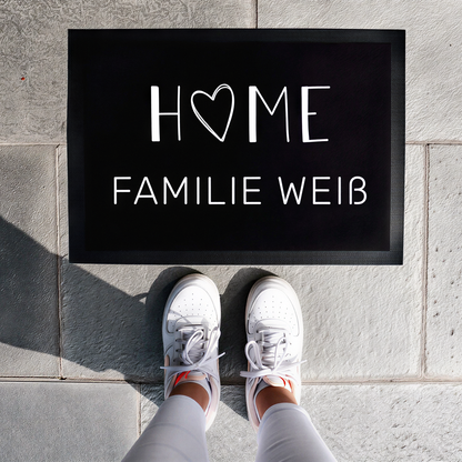 Fußmatte mit Familienname | Home mit Herz